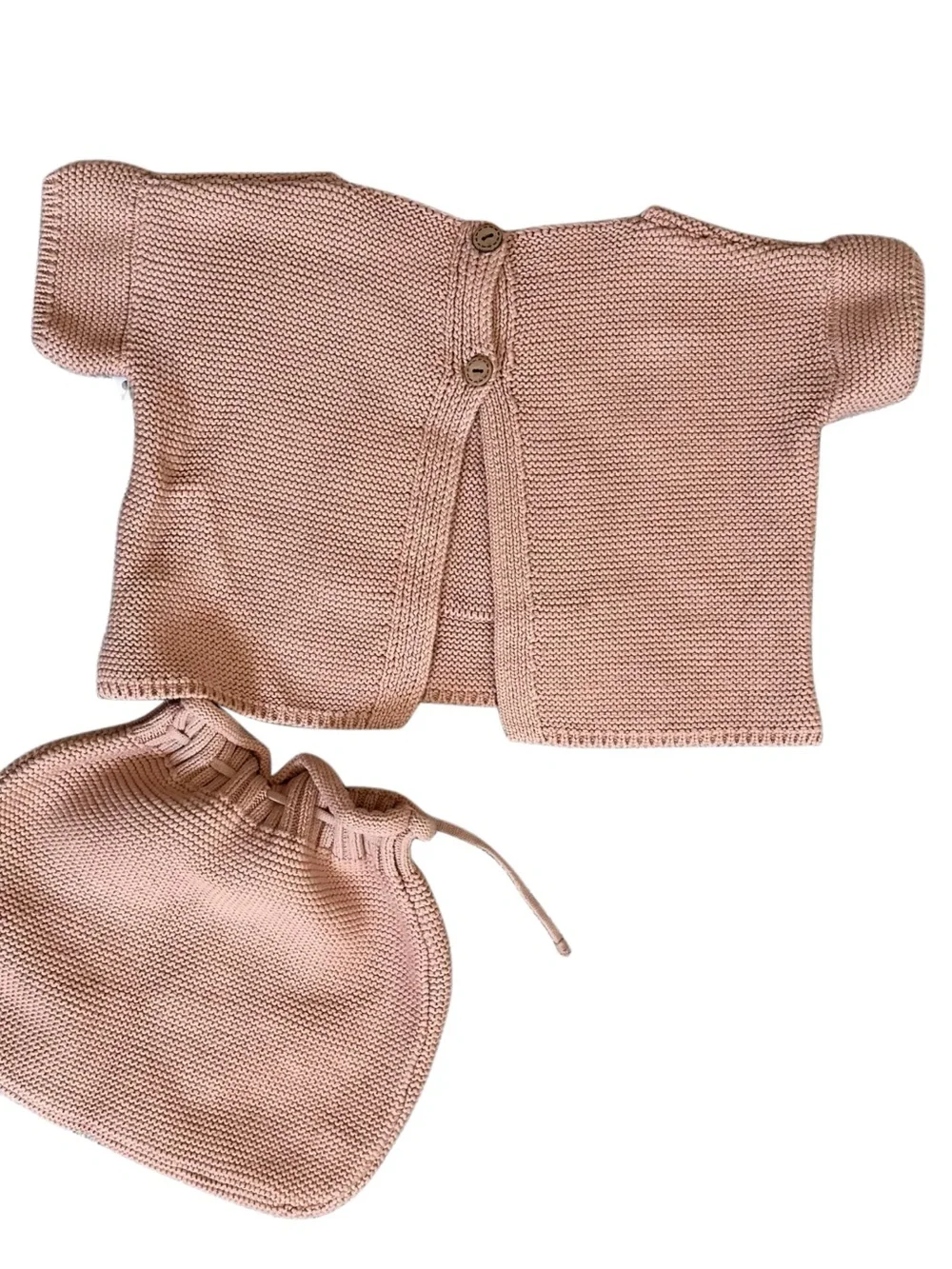 Tan/Brown Knit Kids Top & Short Set - Hand Knitted Design